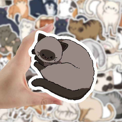 Happy Little Cats 60-Piece Sticker Pack | Cute Characters, DIY Crafting, Journal, Laptop, Water Bottle, Scrapbooking, Reusable, Waterproof PVC