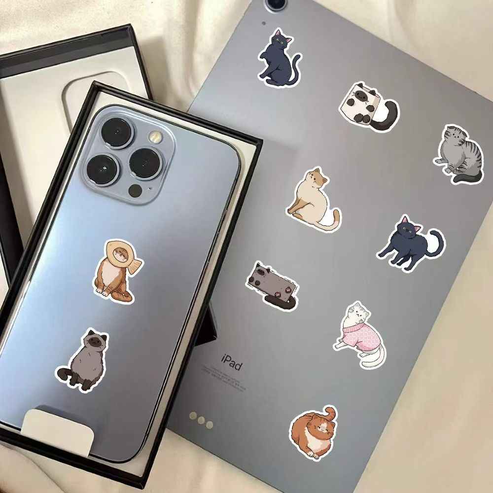 Happy Little Cats 60-Piece Sticker Pack | Cute Characters, DIY Crafting, Journal, Laptop, Water Bottle, Scrapbooking, Reusable, Waterproof PVC