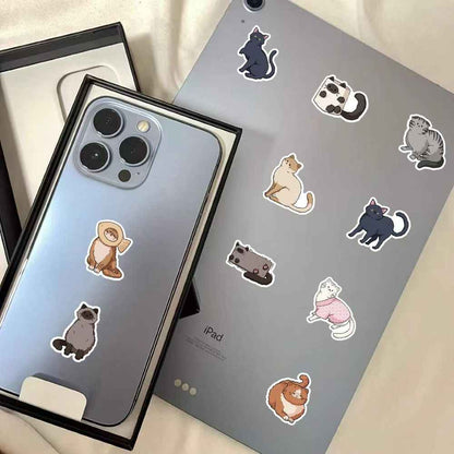 Happy Little Cats 60-Piece Sticker Pack | Cute Characters, DIY Crafting, Journal, Laptop, Water Bottle, Scrapbooking, Reusable, Waterproof PVC