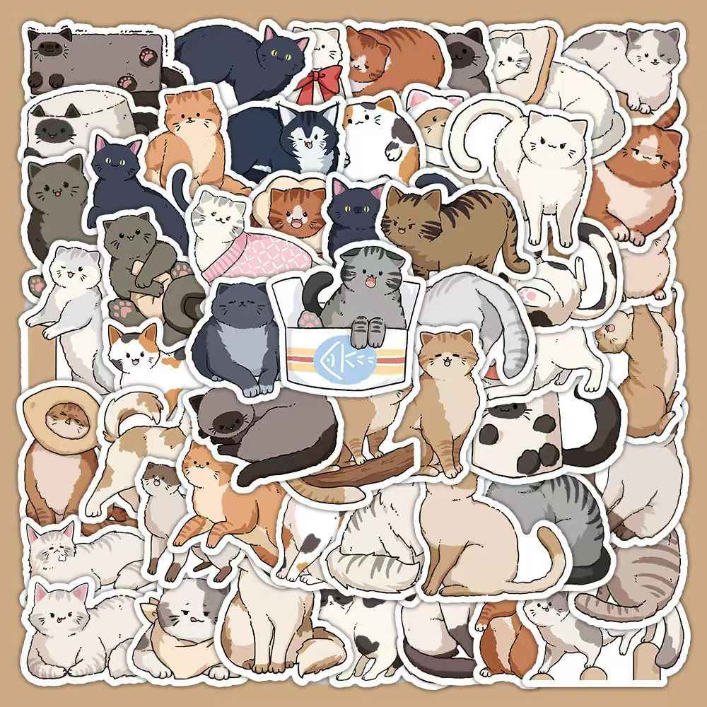Happy Little Cats 60-Piece Sticker Pack | Cute Characters, DIY Crafting, Journal, Laptop, Water Bottle, Scrapbooking, Reusable, Waterproof PVC