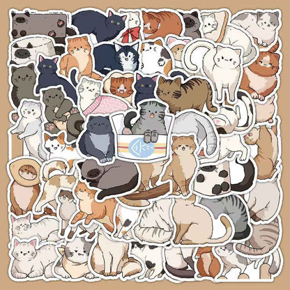 Happy Little Cats 60-Piece Sticker Pack | Cute Characters, DIY Crafting, Journal, Laptop, Water Bottle, Scrapbooking, Reusable, Waterproof PVC