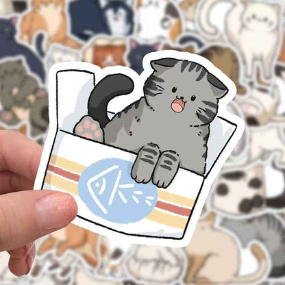 Happy Little Cats 60-Piece Sticker Pack | Cute Characters, DIY Crafting, Journal, Laptop, Water Bottle, Scrapbooking, Reusable, Waterproof PVC