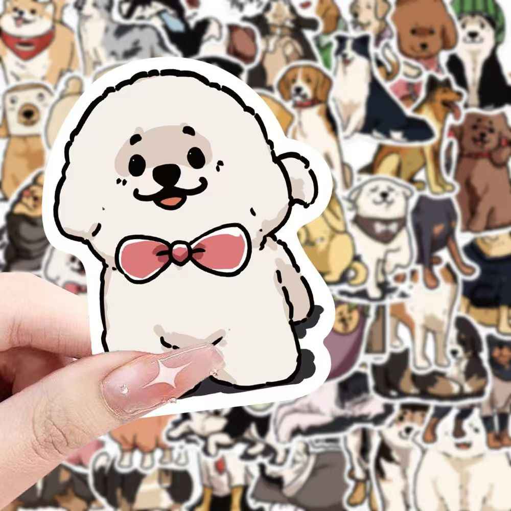 Cute Hand-Drawn Puppies 50-Piece Sticker Pack | Adorable Dog Designs, DIY Crafting, Journal, Laptop, Water Bottle, Scrapbooking, Reusable, Waterproof PVC