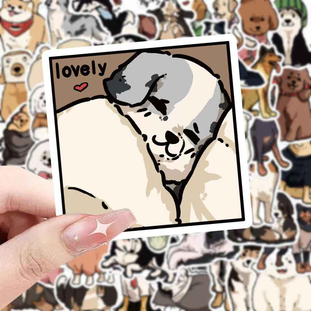 Cute Hand-Drawn Puppies 50-Piece Sticker Pack | Adorable Dog Designs, DIY Crafting, Journal, Laptop, Water Bottle, Scrapbooking, Reusable, Waterproof PVC