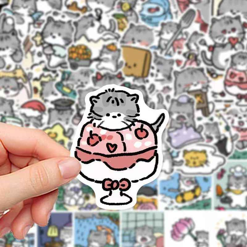 Kitten Diary 60-Piece Sticker Pack | Cute Cat Designs, DIY Crafting, Journal, Laptop, Water Bottle, Scrapbooking, Reusable, Waterproof PVC