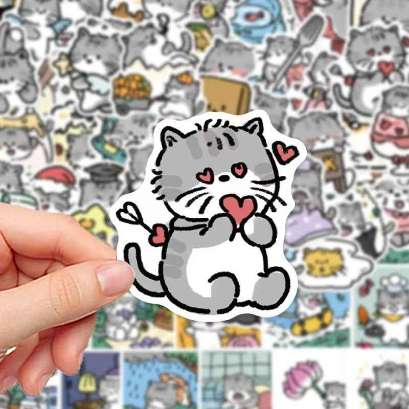 Kitten Diary 60-Piece Sticker Pack | Cute Cat Designs, DIY Crafting, Journal, Laptop, Water Bottle, Scrapbooking, Reusable, Waterproof PVC