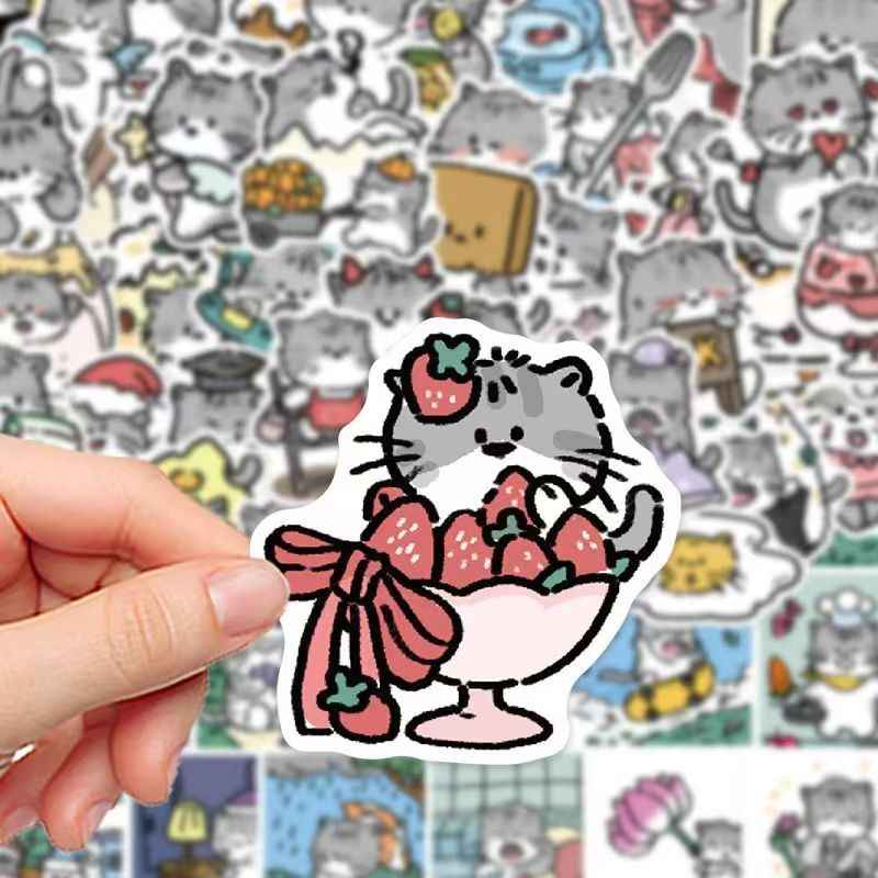 Kitten Diary 60-Piece Sticker Pack | Cute Cat Designs, DIY Crafting, Journal, Laptop, Water Bottle, Scrapbooking, Reusable, Waterproof PVC