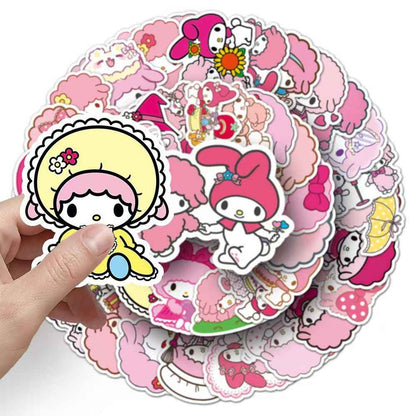 Sanrio Little Lamb Bian Ai Nuo 50-Piece Sticker Pack | Cute Characters, DIY Crafting, Journal, Laptop, Water Bottle, Scrapbooking, Reusable, Waterproof PVC