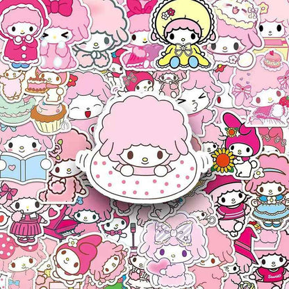 Sanrio Little Lamb Bian Ai Nuo 50-Piece Sticker Pack | Cute Characters, DIY Crafting, Journal, Laptop, Water Bottle, Scrapbooking, Reusable, Waterproof PVC