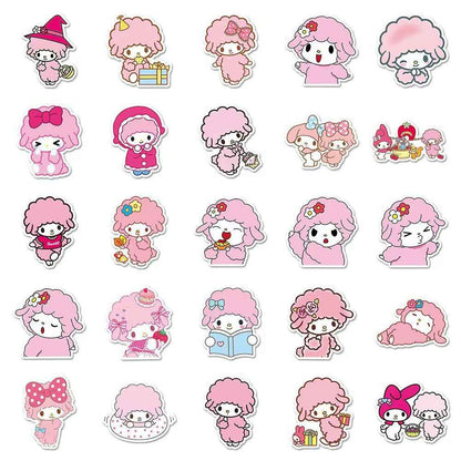 Sanrio Little Lamb Bian Ai Nuo 50-Piece Sticker Pack | Cute Characters, DIY Crafting, Journal, Laptop, Water Bottle, Scrapbooking, Reusable, Waterproof PVC