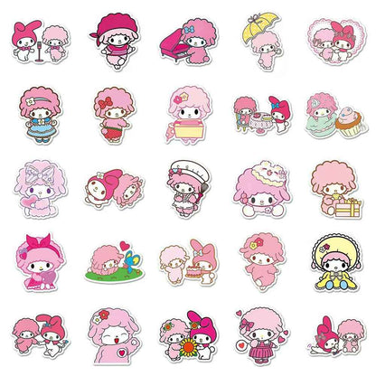 Sanrio Little Lamb Bian Ai Nuo 50-Piece Sticker Pack | Cute Characters, DIY Crafting, Journal, Laptop, Water Bottle, Scrapbooking, Reusable, Waterproof PVC