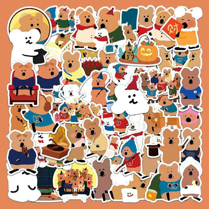 Cute Bell Pepper Bear 50-Piece Sticker Pack | Adorable Animal Designs, DIY Crafting, Journal, Laptop, Water Bottle, Scrapbooking, Reusable, Waterproof PVC