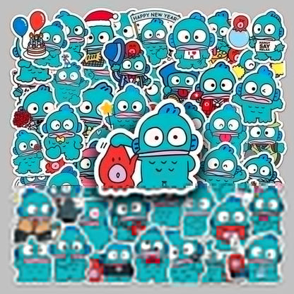 Cute Ugly Fish Hanton 50-Piece Sticker Pack | Fun Characters, DIY Crafting, Journal, Laptop, Water Bottle, Scrapbooking, Reusable, Waterproof PVC (Copy) - SNSEASY