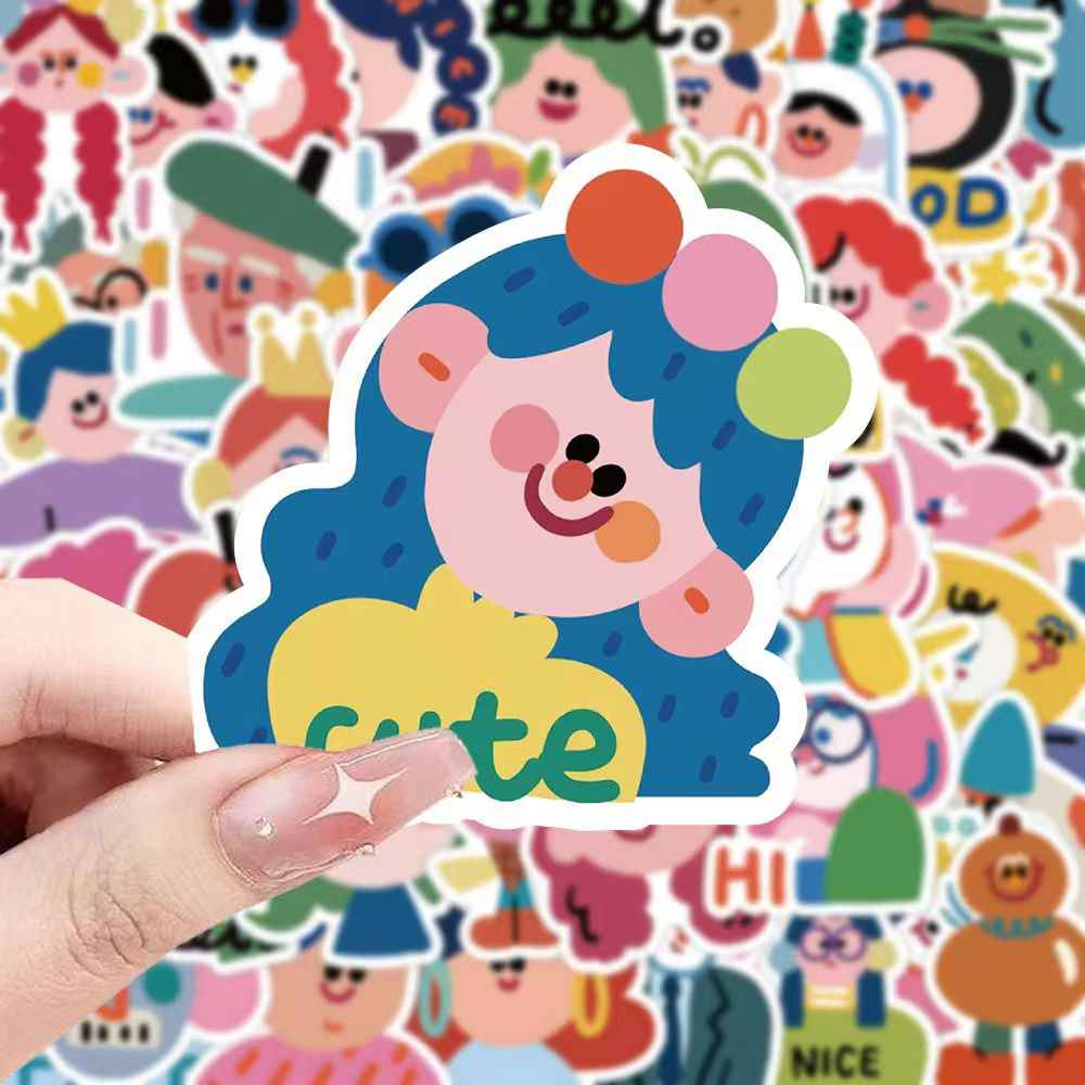Cartoon Painted Character Portraits 60-Piece Sticker Pack | Non-Repeating Designs, DIY Crafting, Journal, Laptop, Water Bottle, Scrapbooking, Reusable, Waterproof PVC