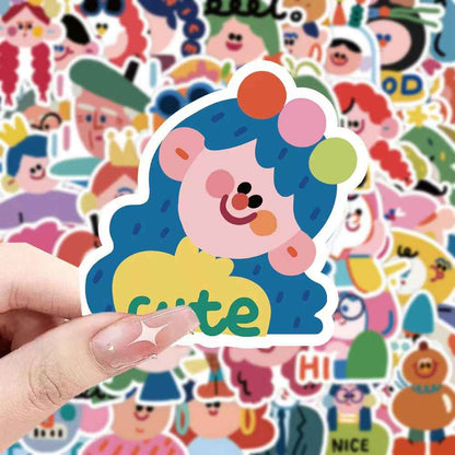 Cartoon Painted Character Portraits 60-Piece Sticker Pack | Non-Repeating Designs, DIY Crafting, Journal, Laptop, Water Bottle, Scrapbooking, Reusable, Waterproof PVC