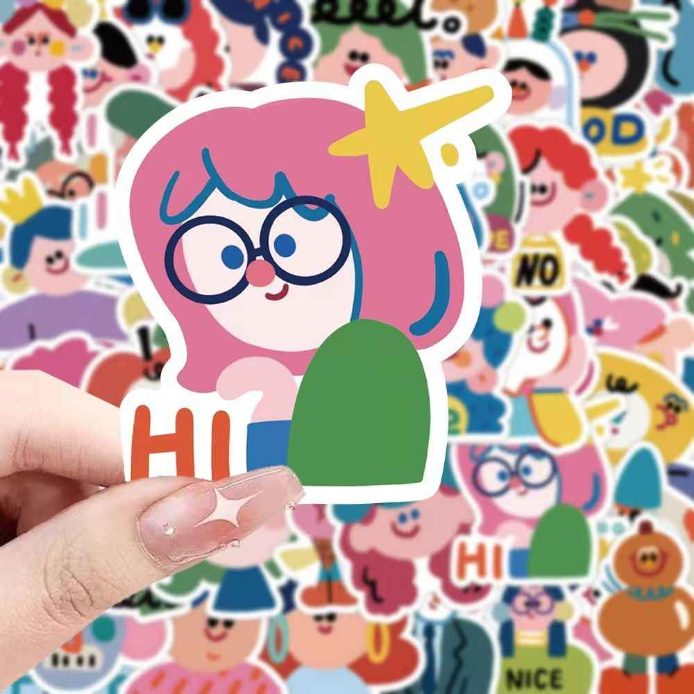 Cartoon Painted Character Portraits 60-Piece Sticker Pack | Non-Repeating Designs, DIY Crafting, Journal, Laptop, Water Bottle, Scrapbooking, Reusable, Waterproof PVC
