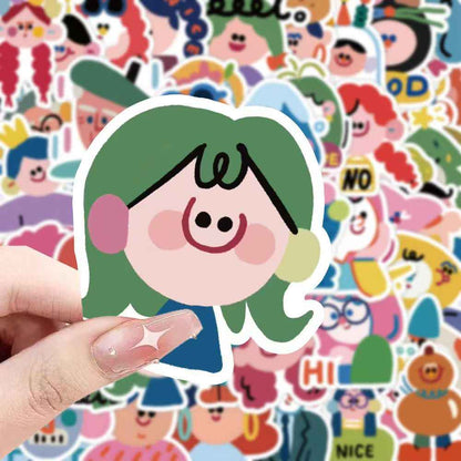 Cartoon Painted Character Portraits 60-Piece Sticker Pack | Non-Repeating Designs, DIY Crafting, Journal, Laptop, Water Bottle, Scrapbooking, Reusable, Waterproof PVC