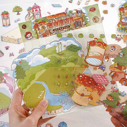 Cat's World Tour – 3D Miniature Sticker Scenes - 4 Theme Sets: Cloud Garden | Island Amusement Park | Forest Mushroom House | Underwater Paradise