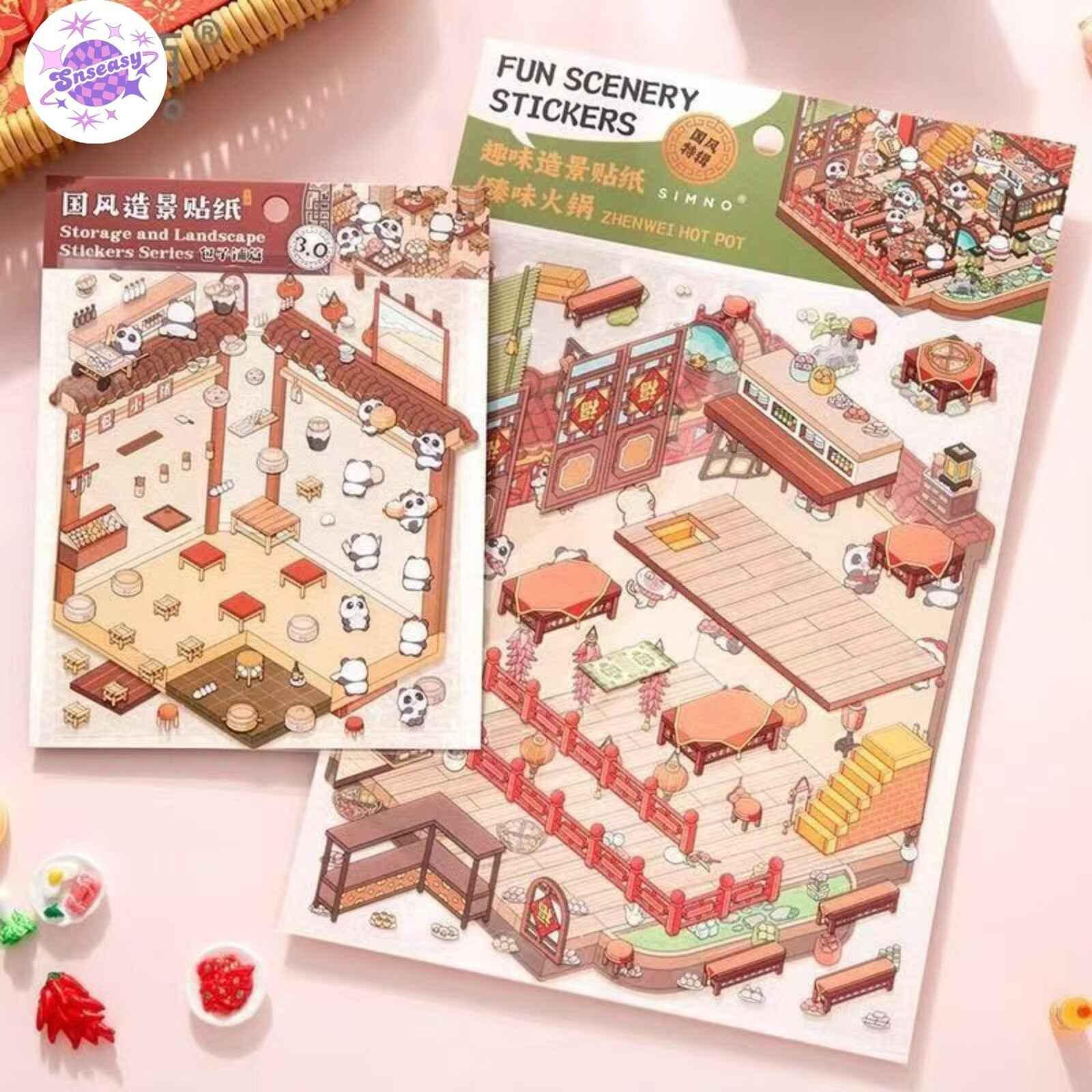 Chinese Happy Spring Festival – Plus 3D Miniature Sticker Scenes - 2 Theme Sets: Fuman Market | Zhenwei Hot Pot