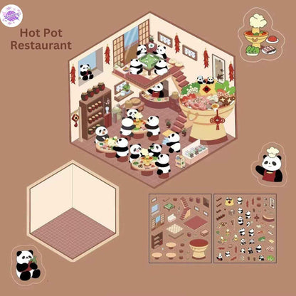 Cute Animals 9.0 – 3D Miniature Sticker Scenes - 4 Theme Sets: Magic Study | Arcade Hut | Aquarium | Hot Pot Restaurant