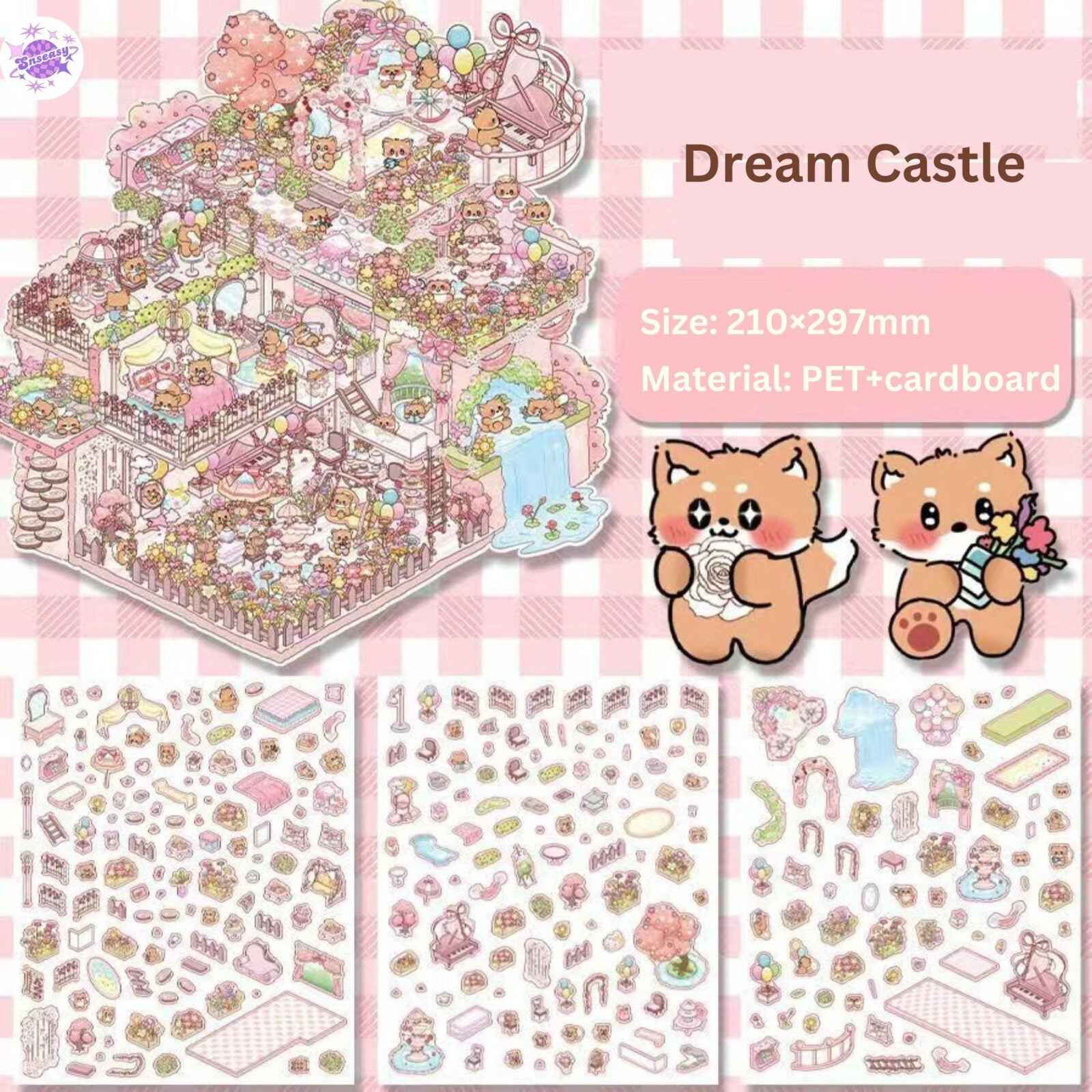 Cute Animals 10.0 – 3-Floor Building-3D Miniature Sticker Scenes - 4 Theme Sets: Underwater Library | Magic House | Dream Castle | Flower Shop