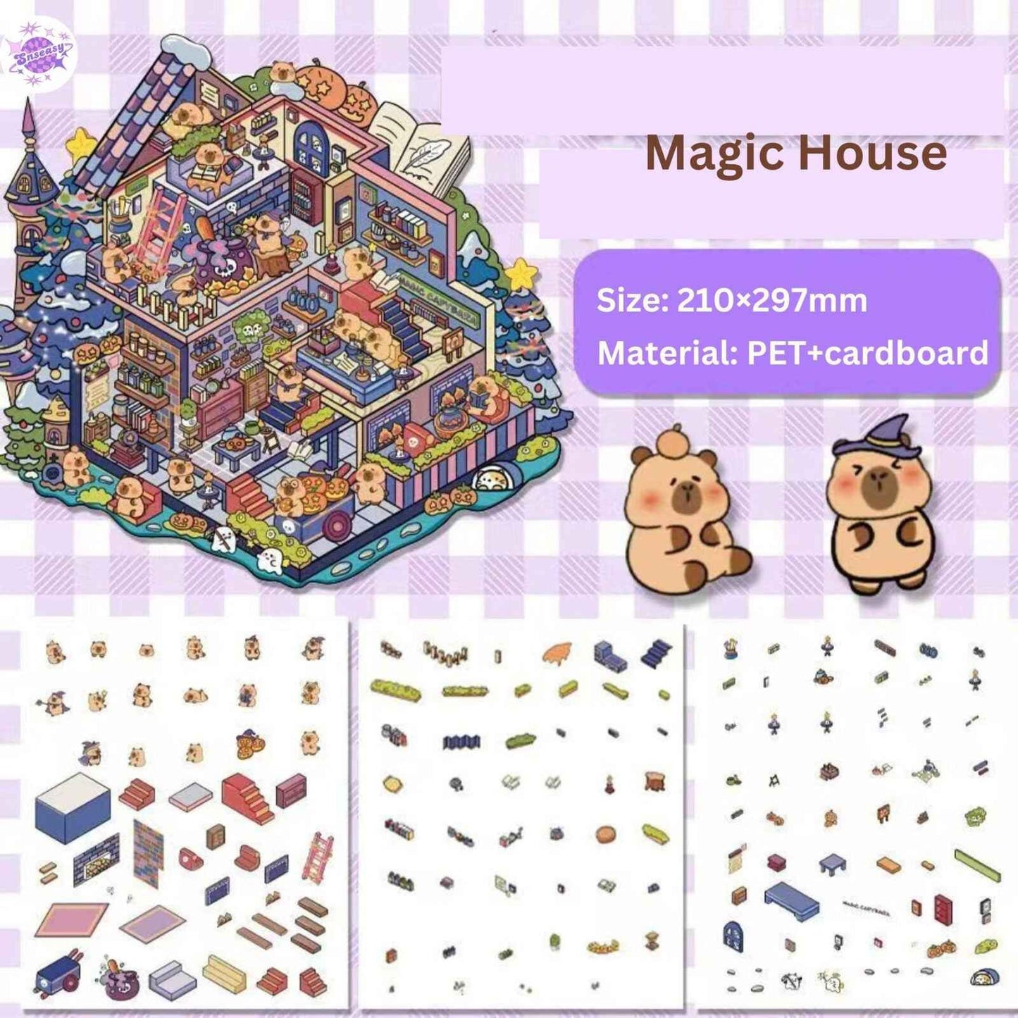 Cute Animals 10.0 – 3-Floor Building-3D Miniature Sticker Scenes - 4 Theme Sets: Underwater Library | Magic House | Dream Castle | Flower Shop