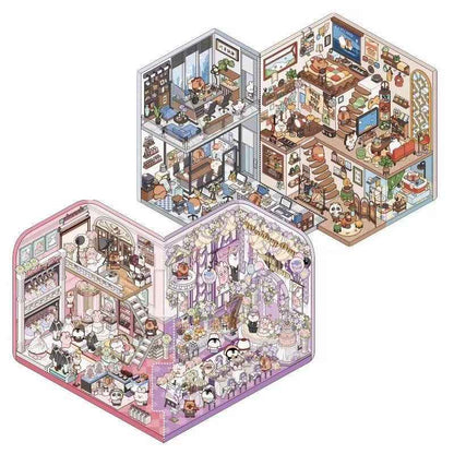 Two-Person Puzzle Edition – 3D Miniature Sticker Scenes - 2 Theme Sets: Romantic Wedding | Working Diary