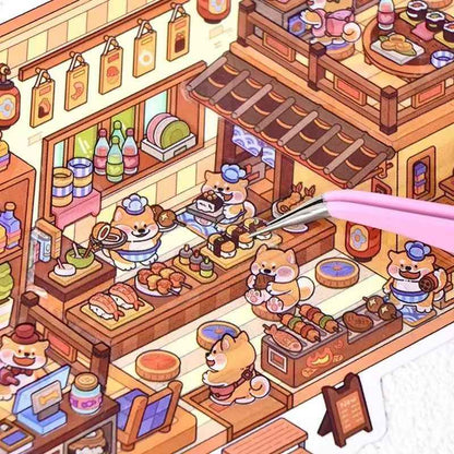 Animal RV – 3D Miniature Sticker Scenes - 4 Theme Sets: Shiba Inu Snack RV | Capybara Forest RV | Penguin Snowy RV | Puppy Pink RV
