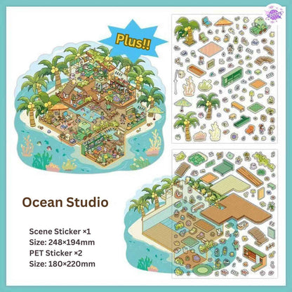 My Little House – Plus 3D Miniature Scenes Sticker - 2 Theme Sets: Ocean Studio | Forest Cottage