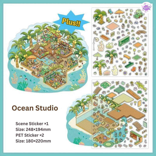 My Little House – Plus 3D Miniature Scenes Sticker - 2 Theme Sets: Ocean Studio | Forest Cottage