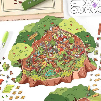 My Little House – Plus 3D Miniature Scenes Sticker - 2 Theme Sets: Ocean Studio | Forest Cottage
