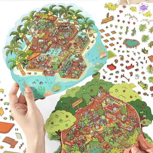 My Little House – Plus 3D Miniature Scenes Sticker - 2 Theme Sets: Ocean Studio | Forest Cottage