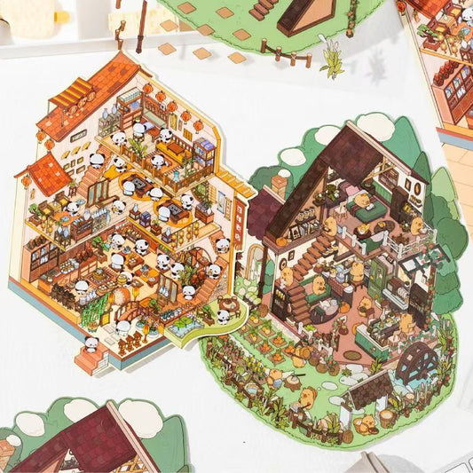 Panda 3-Story Building – Plus 3D Miniature Scenes Sticker (1)