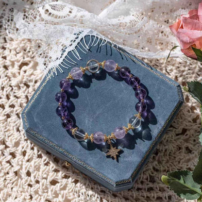 Amethyst Natural Crystal Bracelet with Star - Handcrafted Gemstone Jewelry for Success & Spiritual Growth