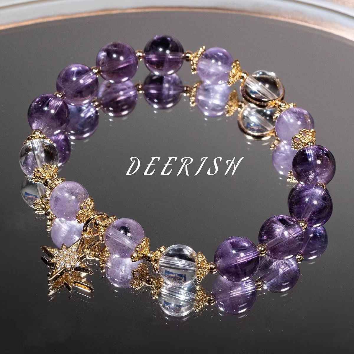 Amethyst Natural Crystal Bracelet with Star - Handcrafted Gemstone Jewelry for Success & Spiritual Growth