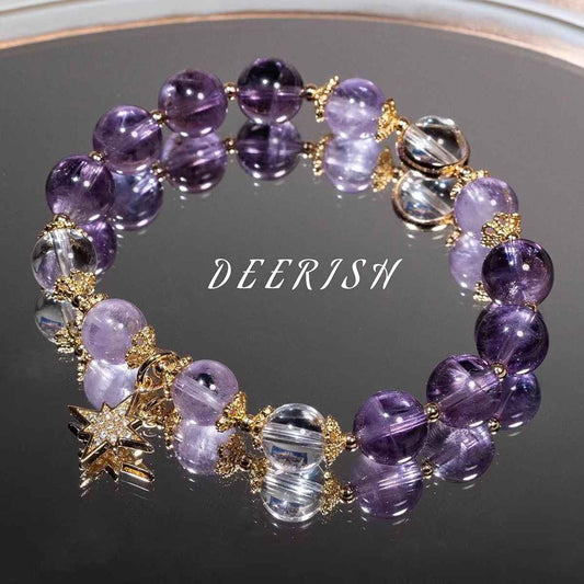 Amethyst Natural Crystal Bracelet with Star - Handcrafted Gemstone Jewelry for Success & Spiritual Growth