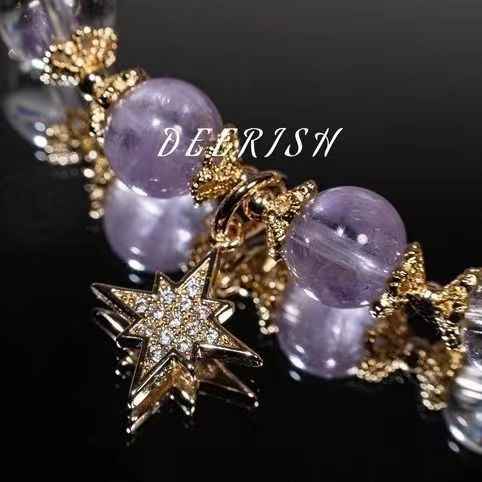 Amethyst Natural Crystal Bracelet with Star - Handcrafted Gemstone Jewelry for Success & Spiritual Growth