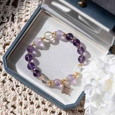 Amethyst Natural Crystal Bracelet with Star - Handcrafted Gemstone Jewelry for Success & Spiritual Growth