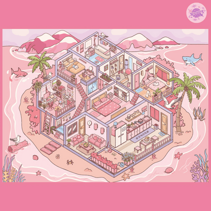 Island Adventure – 3D Miniature Scene Stickers (Plus Size) – 4 Theme Sets: Wishing Fish Island | Pink Island Villa | Treasure Island | Cruise Island