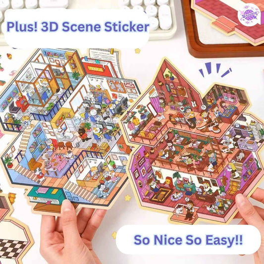 Urban Theme Plus – 3D Miniature Sticker Scenes - 2 Theme Sets: Animal Office | Cowboy Party