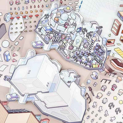 Pixel Style Plus – 3D Miniature Sticker Scenes - 2 Theme Sets: Sushi House | Space Station