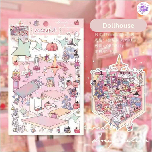 Cottage Series – 3D Miniature Sticker Scenes - 4 Theme Sets: Dollhouse | Winter Cottage | Forest Treehouse | Fairy Cottage