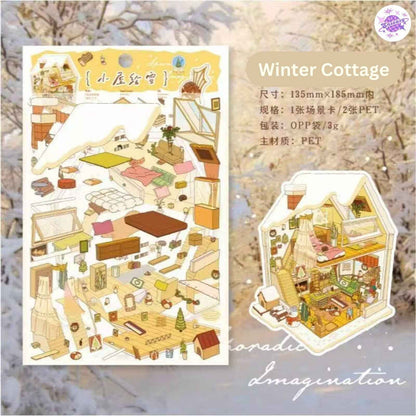 Cottage Series – 3D Miniature Sticker Scenes - 4 Theme Sets: Dollhouse | Winter Cottage | Forest Treehouse | Fairy Cottage