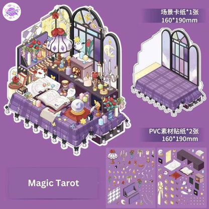 Corner Desk Series – 3D Miniature Sticker Scenes - 4 Theme Sets: Magic Tarot | Punk Desk Tower | Handmade Home | Sweetheart Vanity