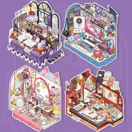 Corner Desk Series – 3D Miniature Sticker Scenes - 4 Theme Sets: Magic Tarot | Punk Desk Tower | Handmade Home | Sweetheart Vanity