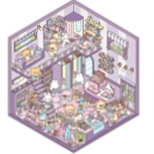 Cute Animals 11.0 – 3D Miniature Sticker Scenes - 4 Theme Sets: Aquarium | Hot Spring Shop | Burger Shop | Clothing Store - SNSEASY