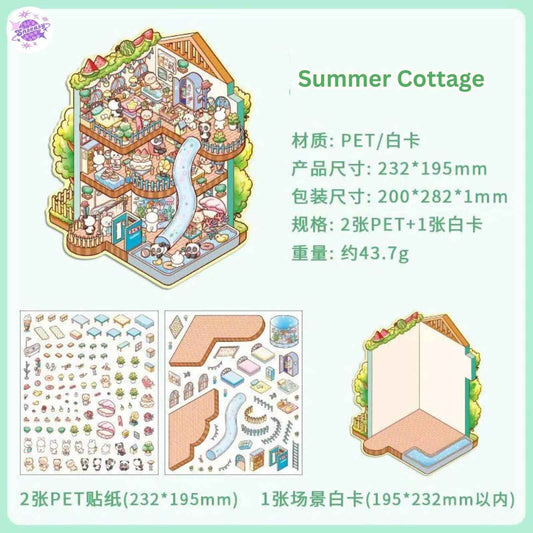 Four Seasons Cottage – 3D Miniature Sticker Scenes - 4 Theme Sets: Spring Cottage | Summer Cottage | Autumn Cottage | Winter Cottage