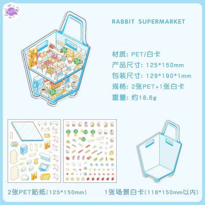 Sweet Treats Island Series – 3D Miniature Sticker Scenes - 4 Theme Sets: Bread Message | Tree Hole Cat Café | Ocean Crystal Ball | Rabbit Supermarket