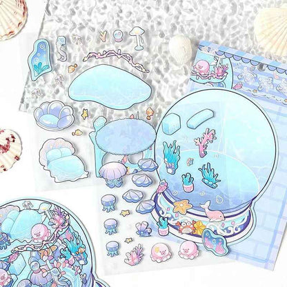 Sweet Treats Island Series – 3D Miniature Sticker Scenes - 4 Theme Sets: Bread Message | Tree Hole Cat Café | Ocean Crystal Ball | Rabbit Supermarket