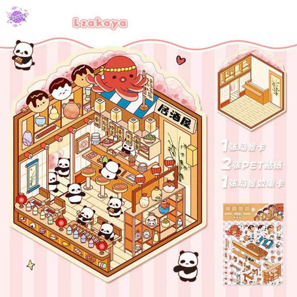 Cute Animals 13.0 – Opening and Shop Series – 3D Miniature Sticker Scenes - 10 Theme Sets: Shop Opening | Pet Shop | Luosifen Store | Dessert Store | Cat Apartment | Small Animal Bread | Small Animal Cake | Sushi Restaurant